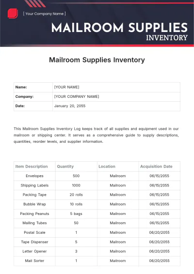 Free Mailroom Supplies Inventory Template to Edit Online