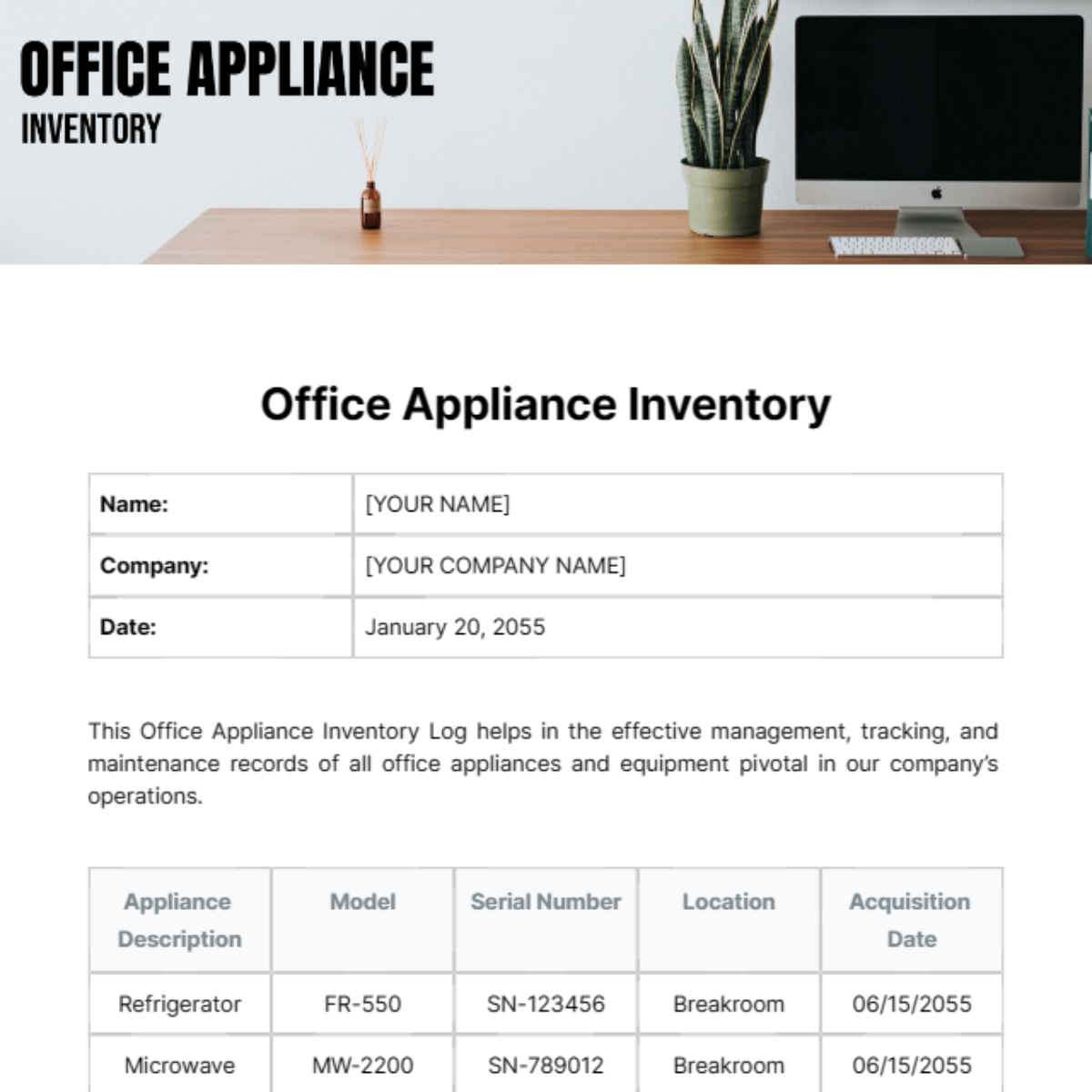 Office Appliance Inventory Template