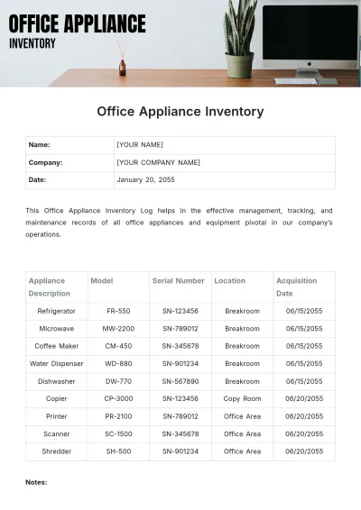 Free Office Appliance Inventory Template to Edit Online
