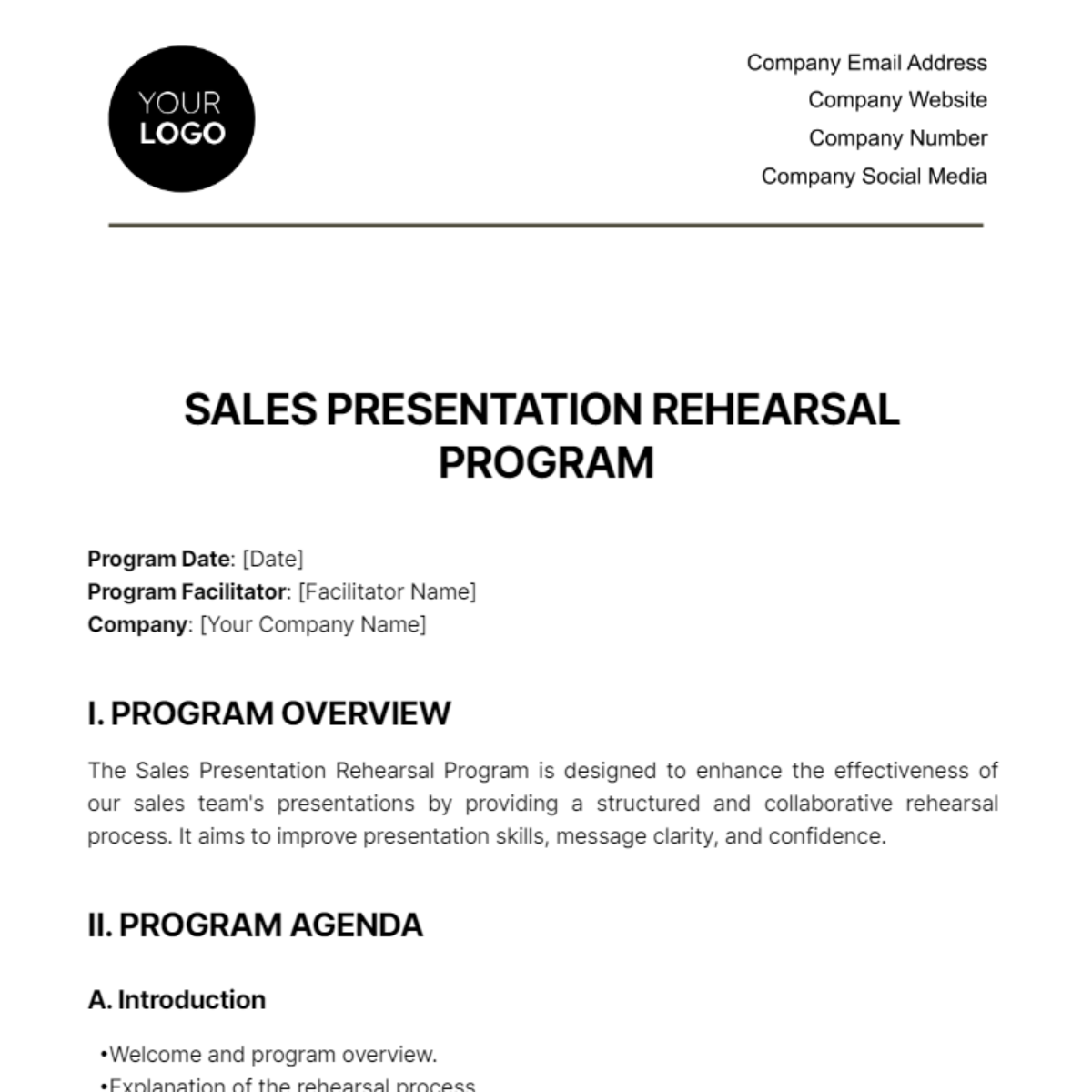 Sales Presentation Rehearsal Program Template
