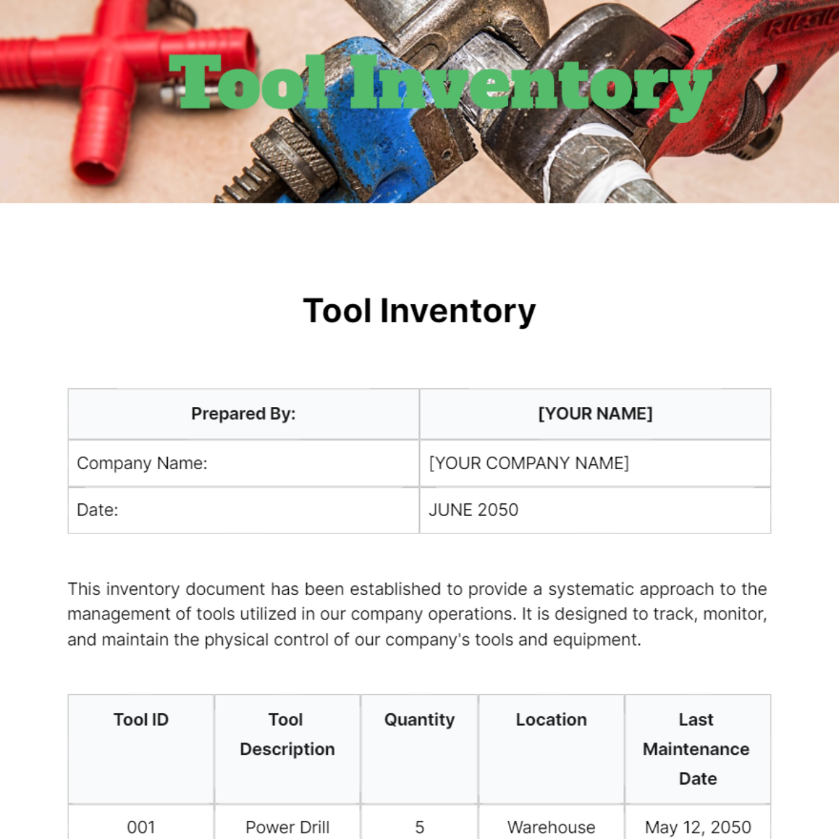 Tool Inventory Template