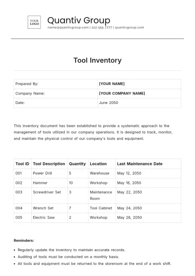 Free Tool Inventory Template to Edit Online