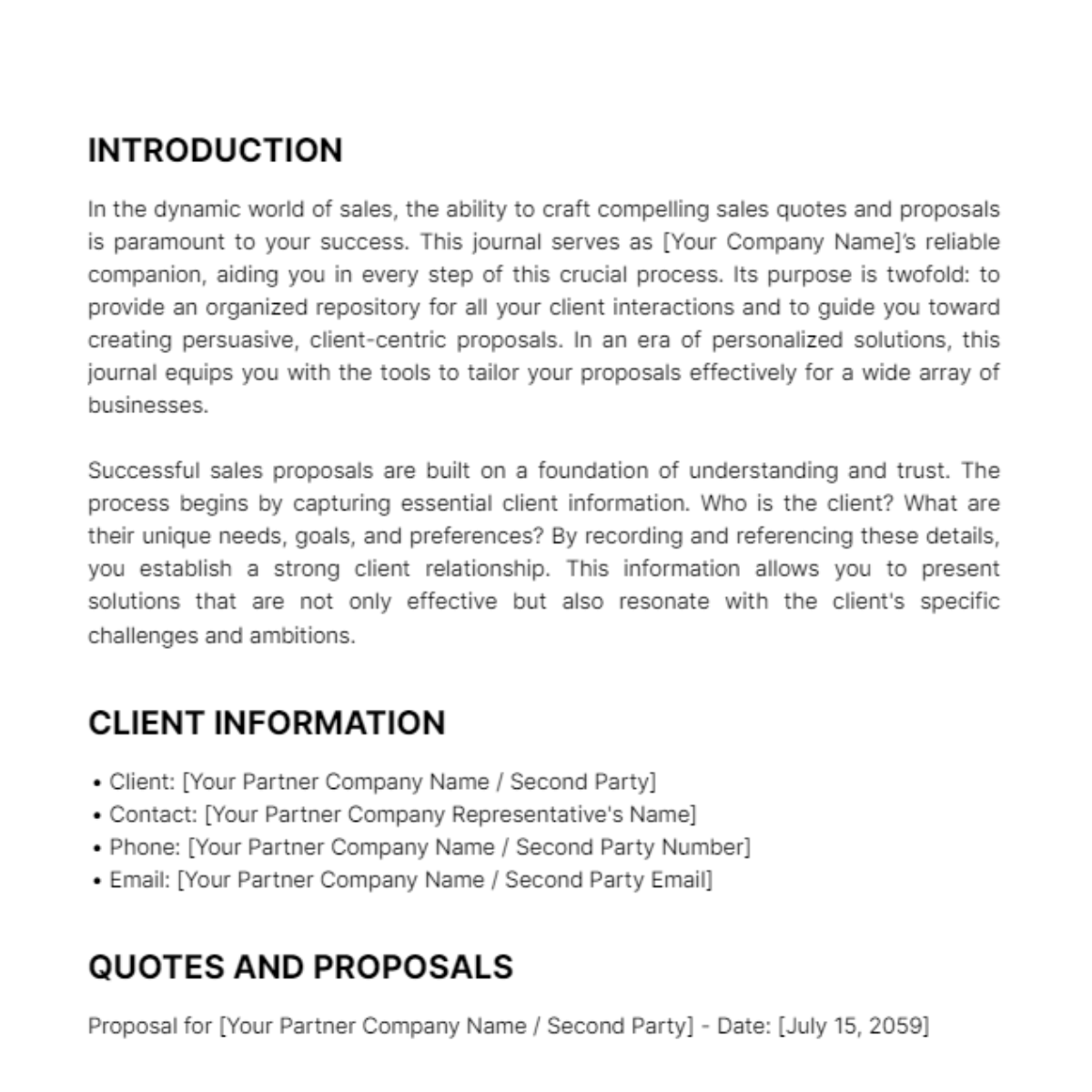 Free Sales Quote and Proposal Journal Template