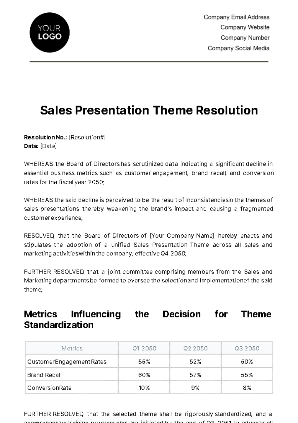 Free Sales Presentation Theme Resolution Template