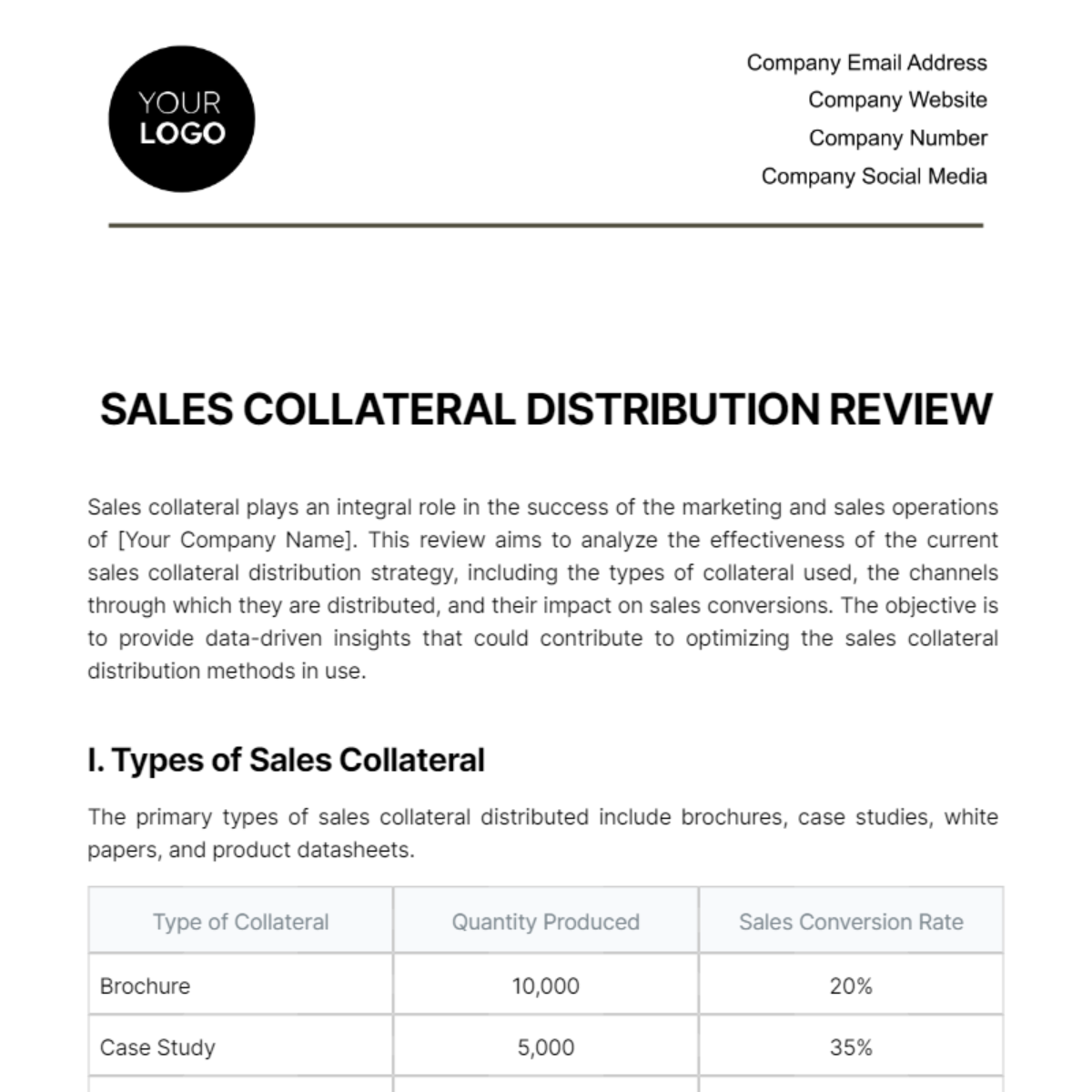 Free Sales Collateral Distribution Review Template