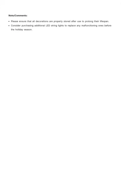 Free Holiday Decorations Inventory Template to Edit Online