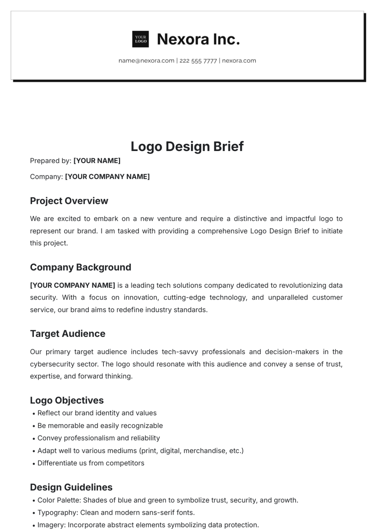 Logo Design Brief Template - Edit Online & Download