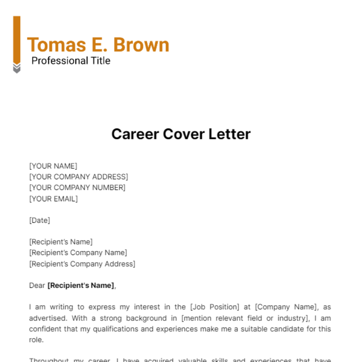 Free Career Cover Letter Template