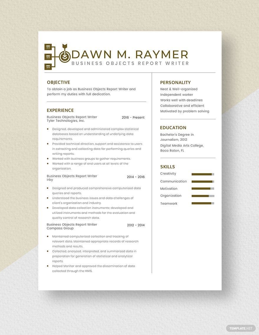 Business Objects Report Writer Resume Template