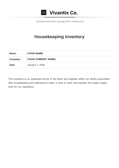 Free Housekeeping Inventory Template to Edit Online