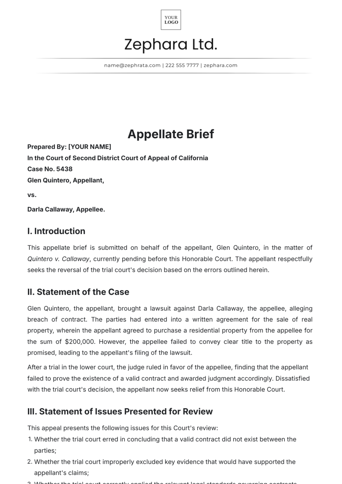 Appellate Brief Template