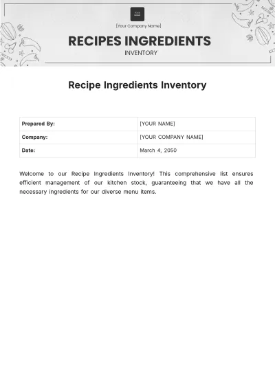 Free Recipe Ingredients Inventory Template to Edit Online