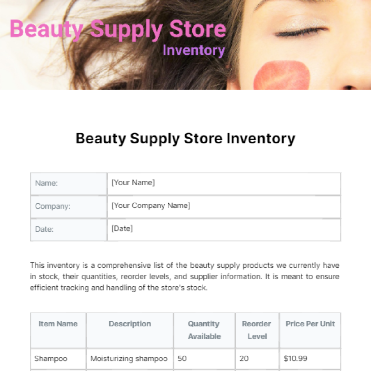 Beauty Supply Store Inventory Template