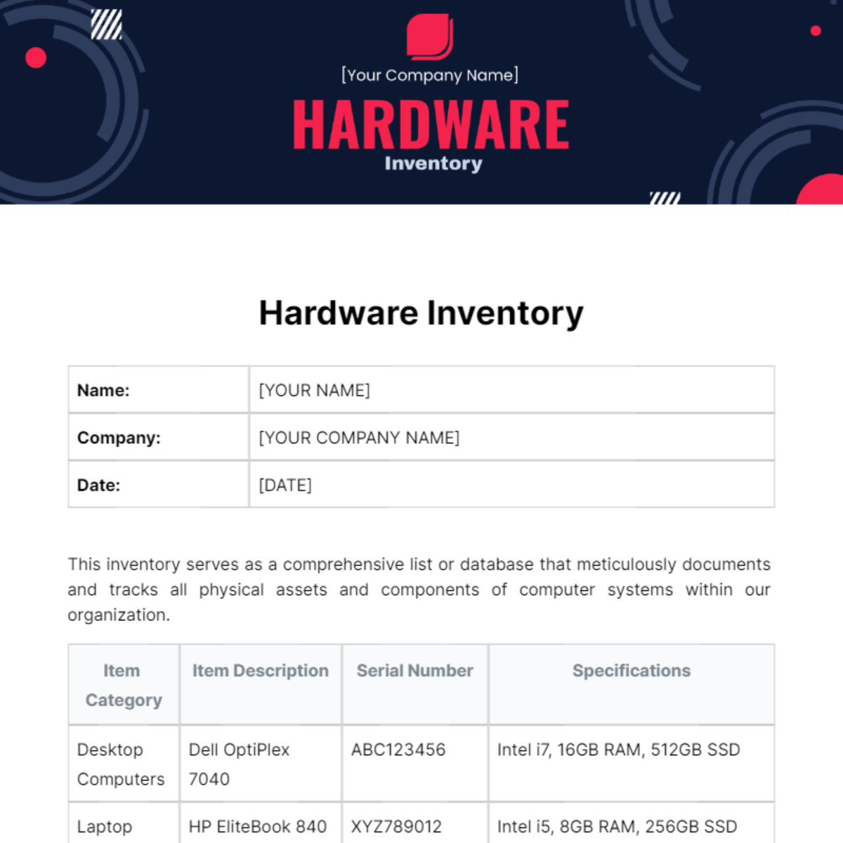 Free Hardware Inventory Template
