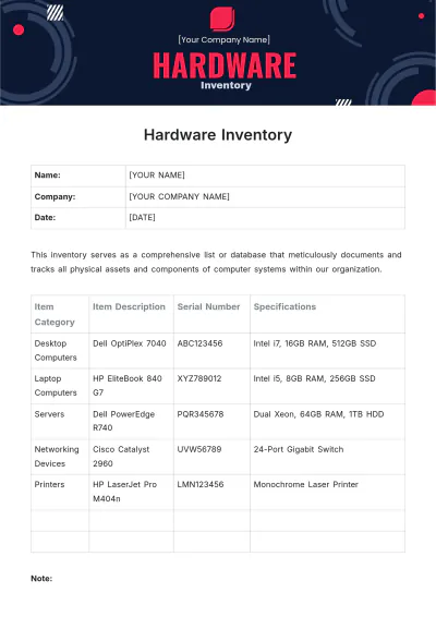 Free Hardware Inventory Template to Edit Online