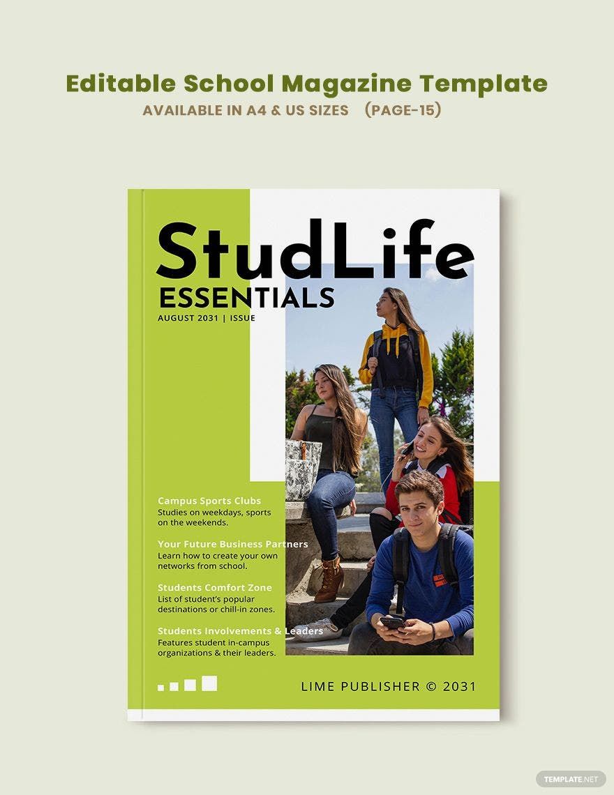 Editable School Magazine Template in Word, Apple Pages, Publisher, InDesign