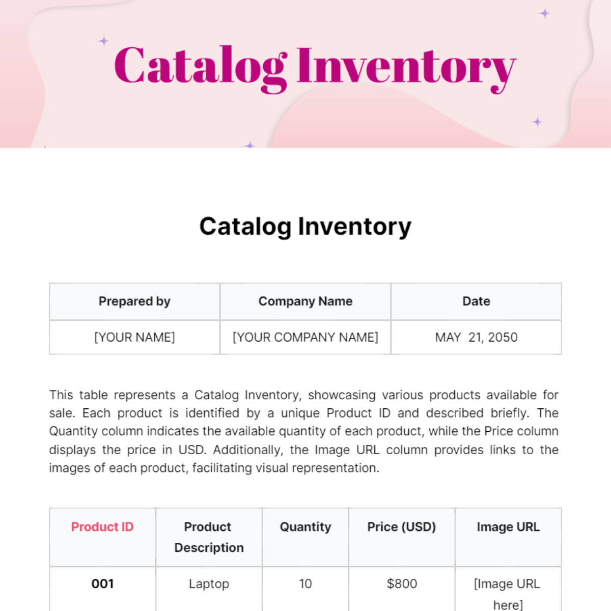 Free Catalog Inventory Template