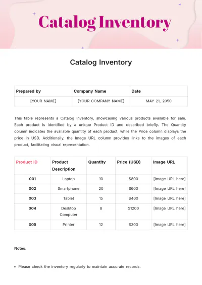 Free Catalog Inventory Template to Edit Online