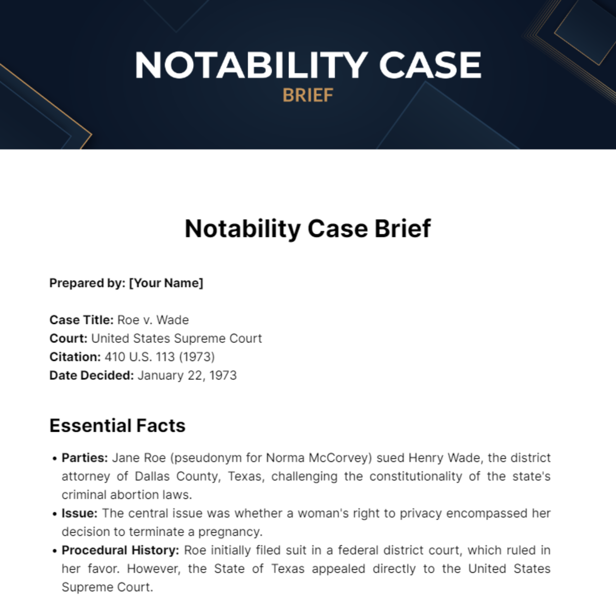 Notability Case Brief Template