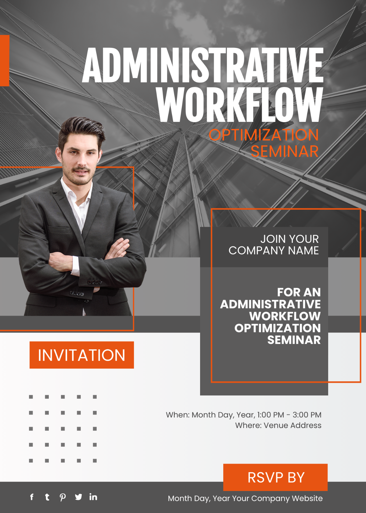 Administrative Workflow Optimization Seminar Invitation Card