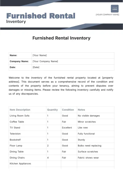 Free Furnished Rental Inventory Template to Edit Online