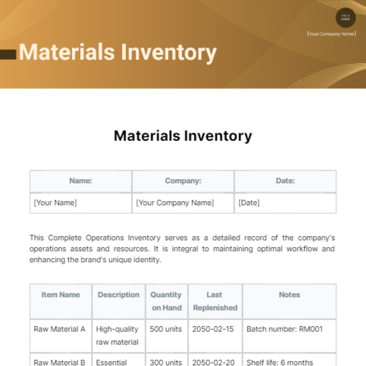 Free Materials Inventory Template