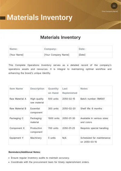 Free Materials Inventory Template to Edit Online