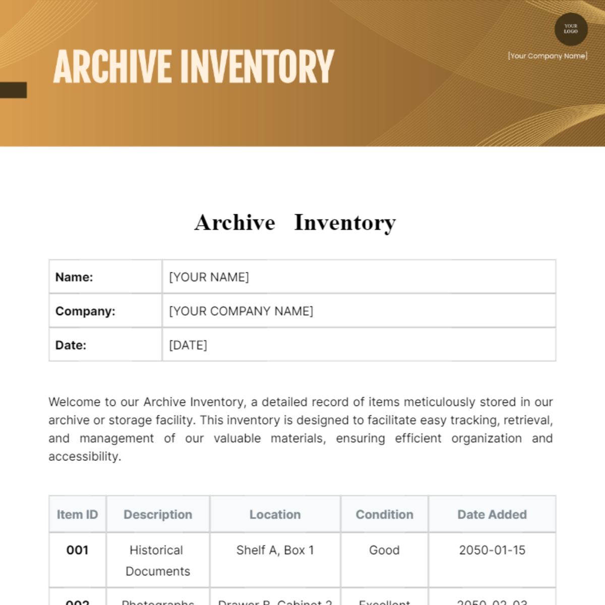 Free Archive Inventory Template