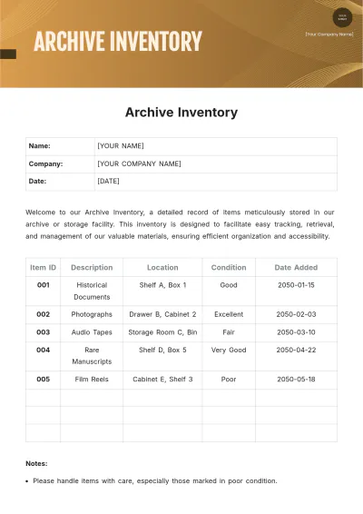 Free Archive Inventory Template to Edit Online