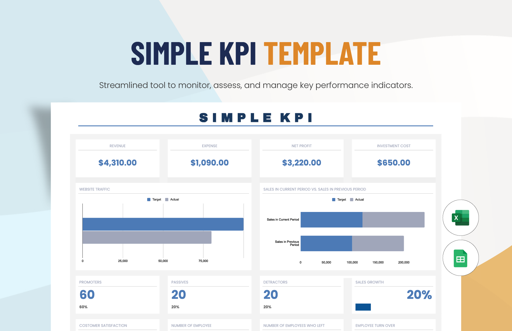 Simple KPI Template in Excel, Google Sheets