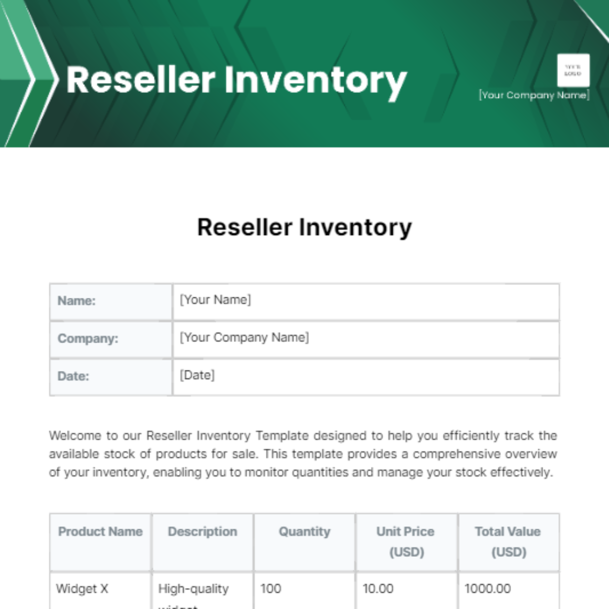 Reseller Inventory Template