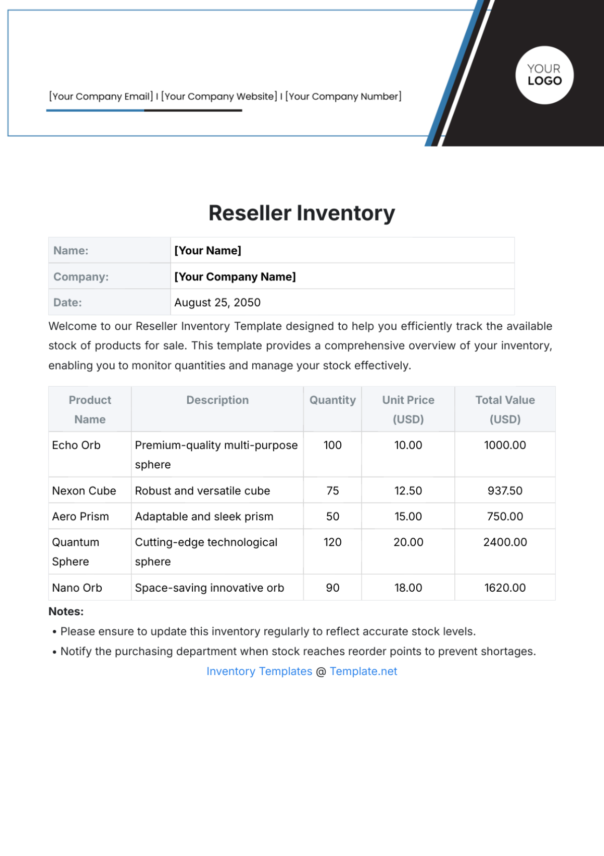 Reseller Inventory Template