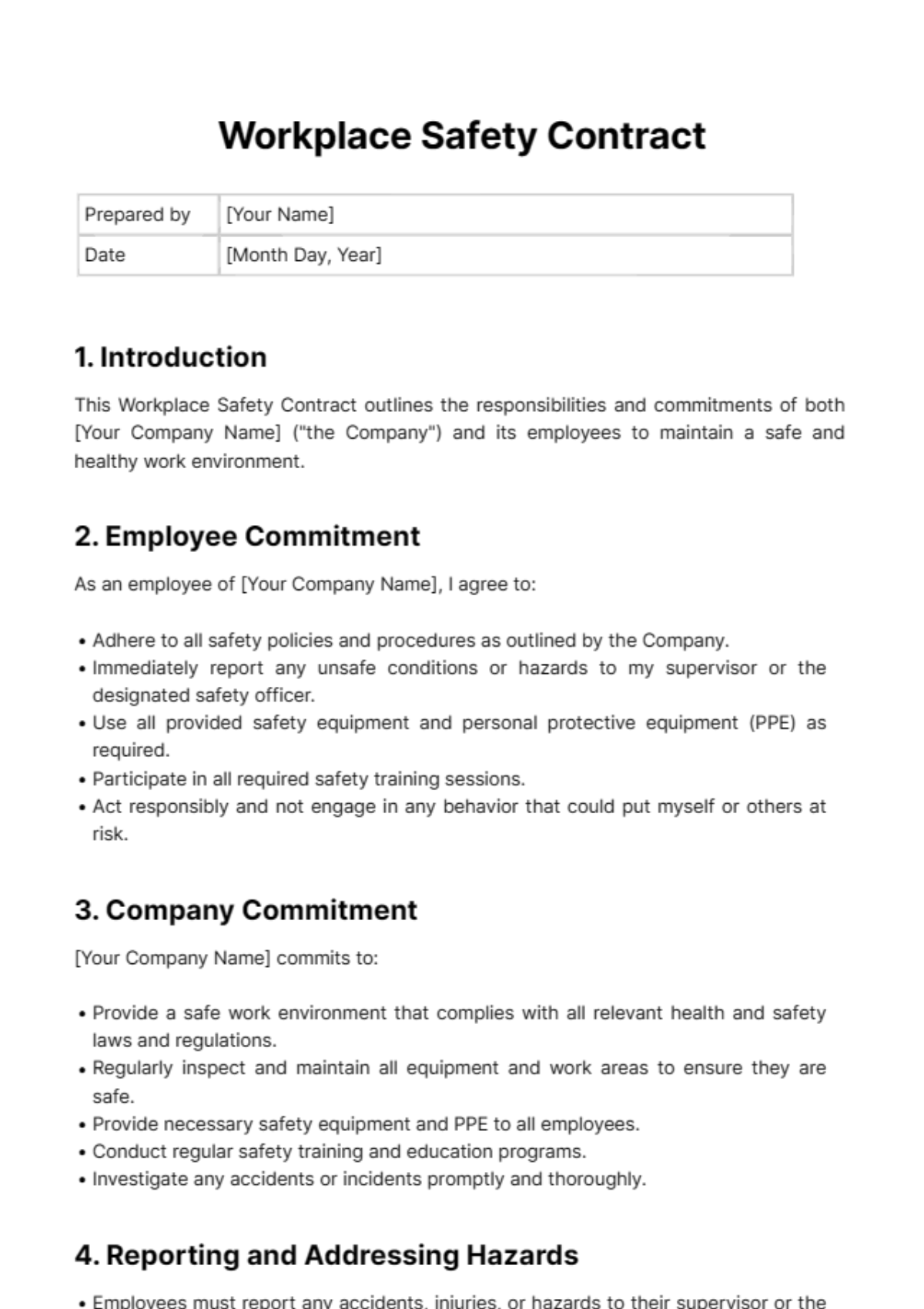 Workplace Safety Contract Template - Edit Online & Download