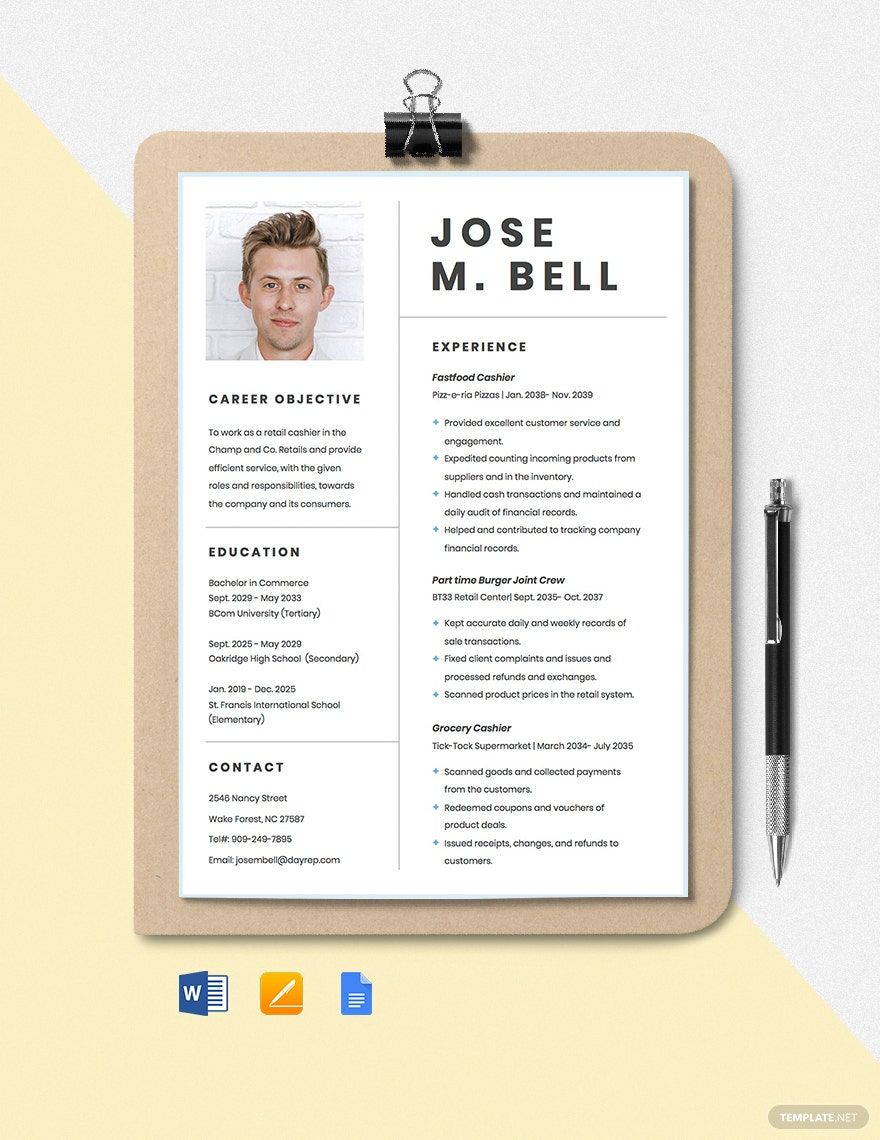 Retail Cashier Resume in Word, Google Docs, Apple Pages