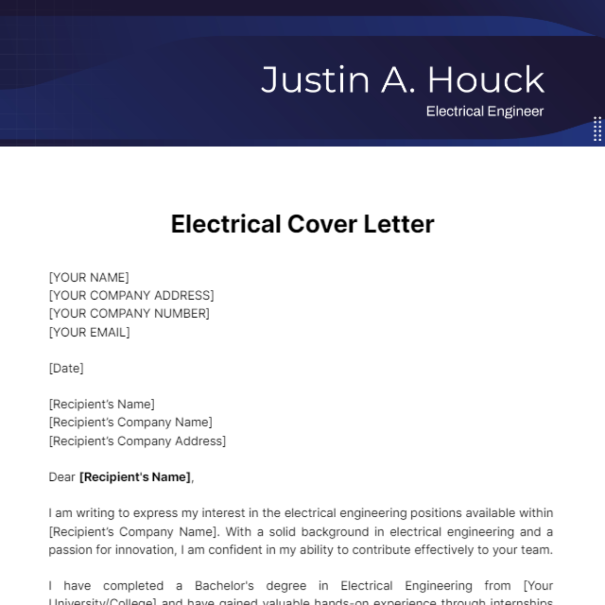 Electrical Cover Letter Template