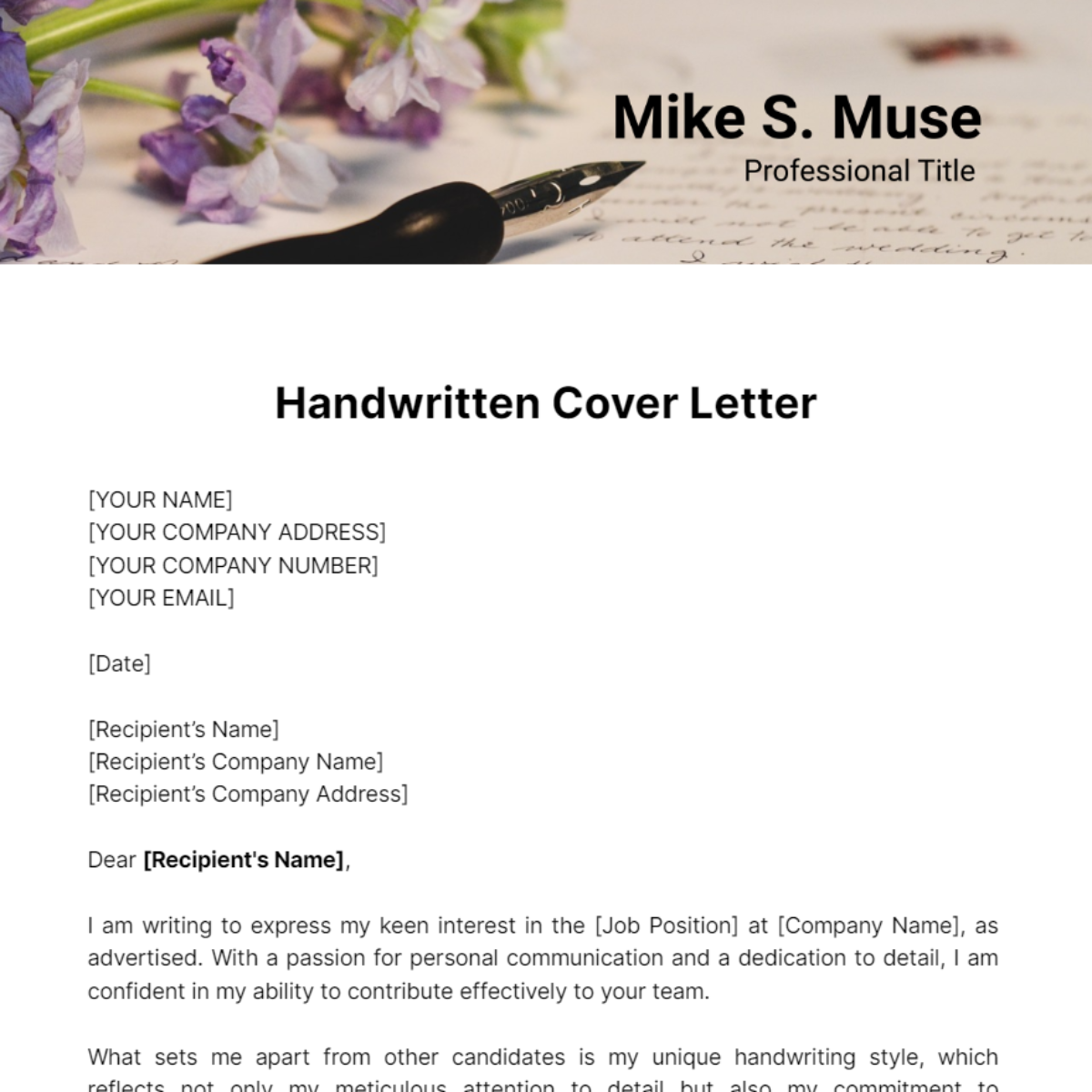 Handwritten Cover Letter Template