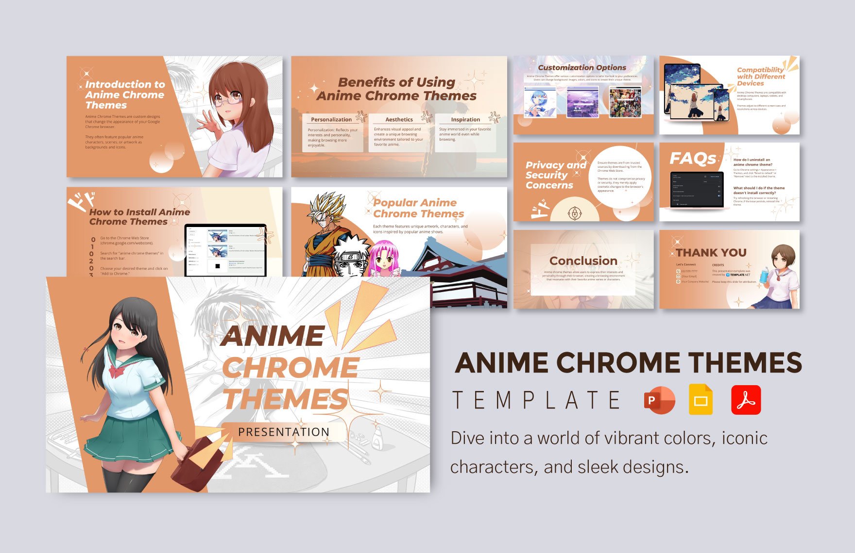 Anime Chrome Themes Template in PDF, PowerPoint, Google Slides