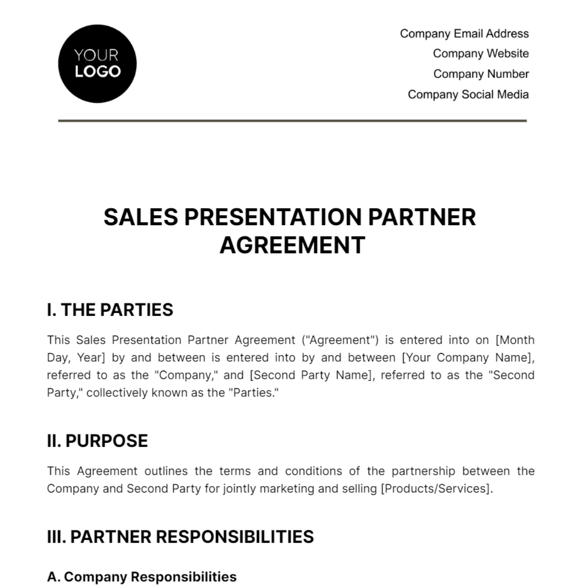 Free Sales Presentation Partner Agreement Template