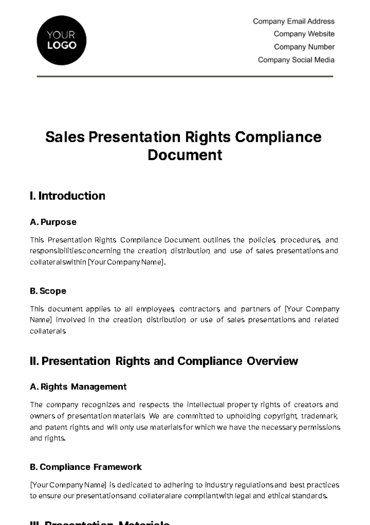 Free Sales Presentation Rights Compliance Document Template