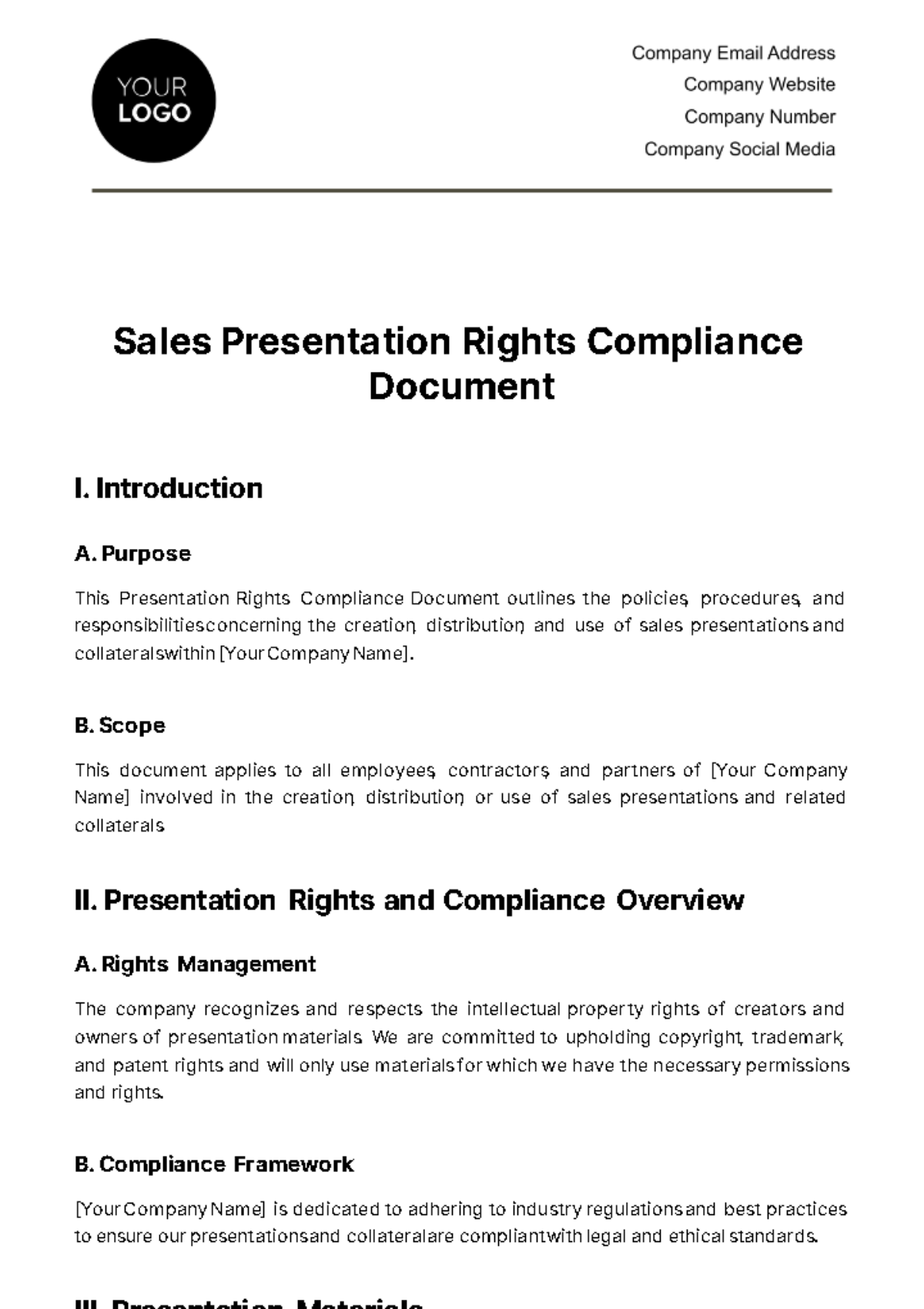 Sales Presentation Rights Compliance Document Template