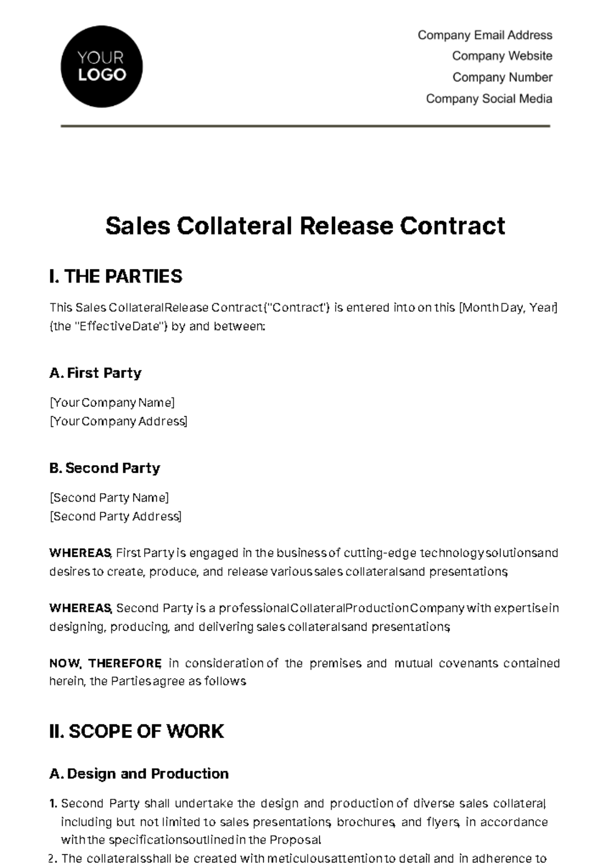 Sales Collateral Release Contract Template