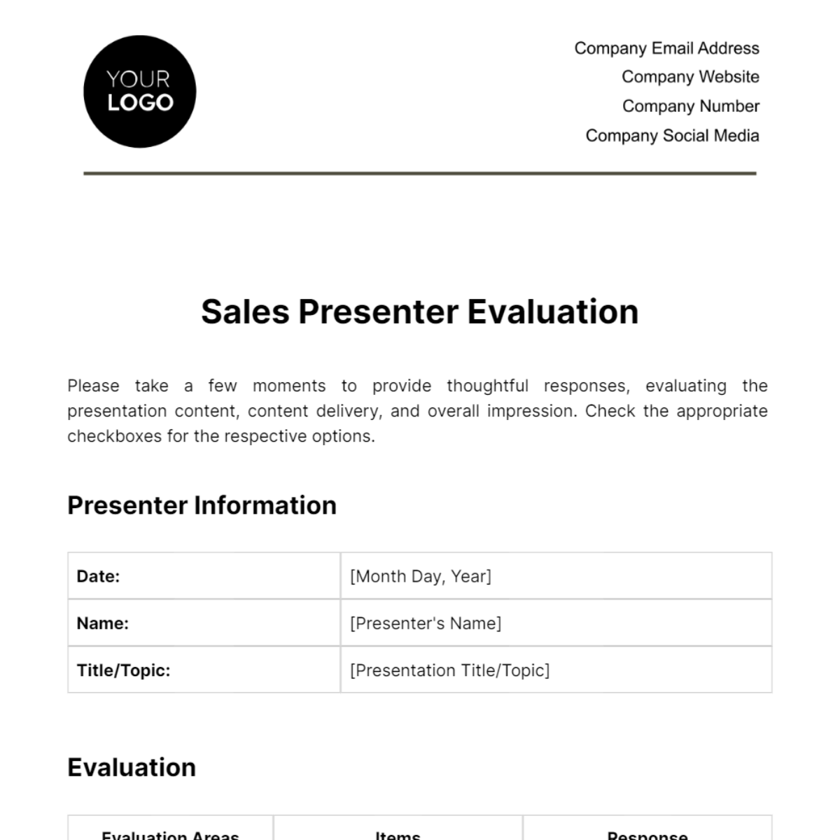 Free Sales Presenter Evaluation Template