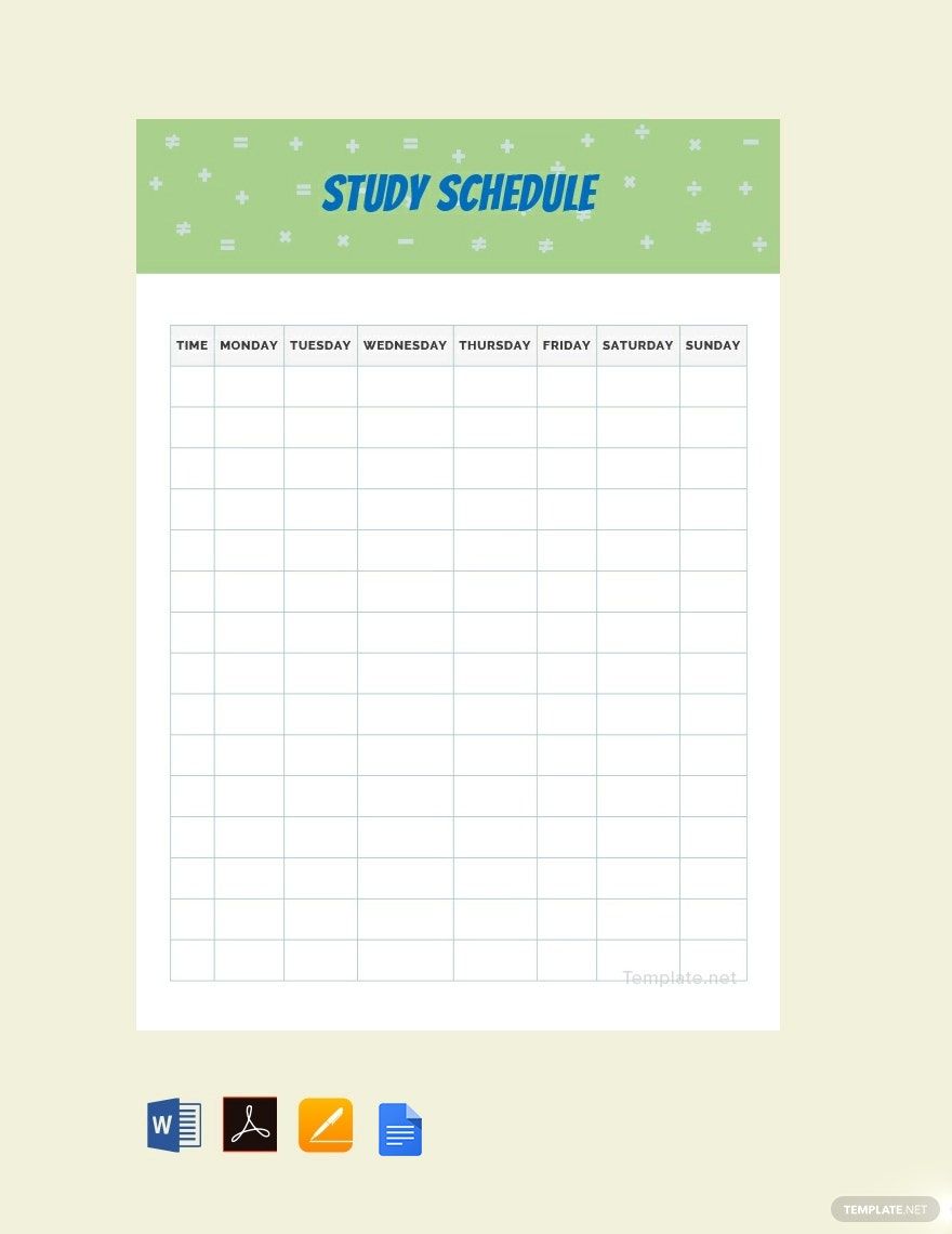 Sample Study Schedule Template in Word, Google Docs, PDF, Apple Pages