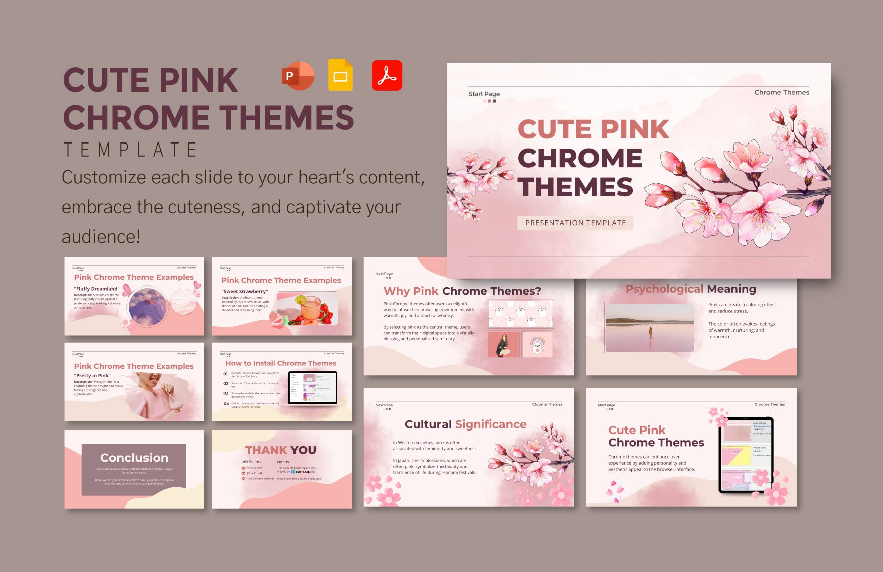 Cute Pink Chrome Themes Template in PDF, PowerPoint, Google Slides
