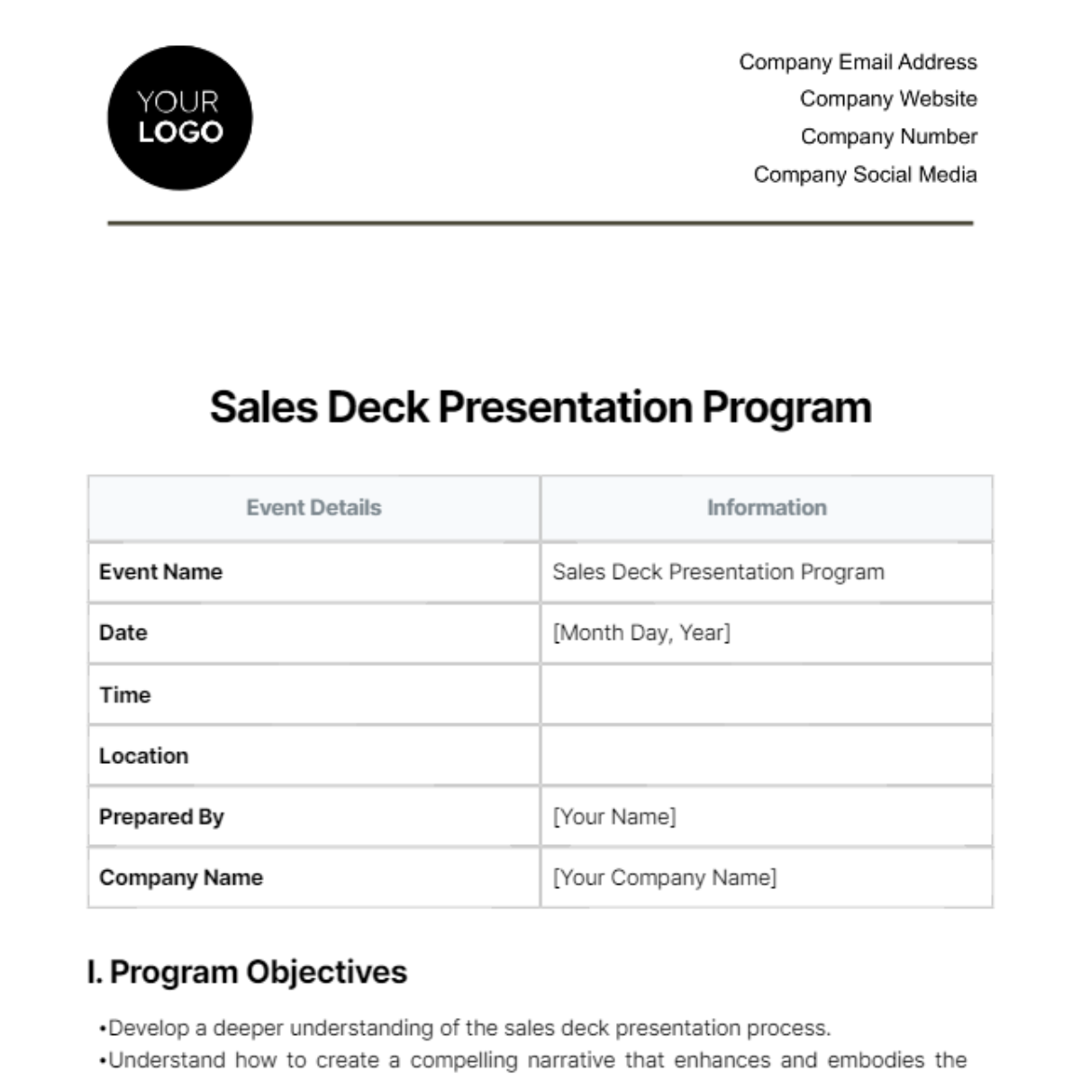 Sales Deck Presentation Program Template