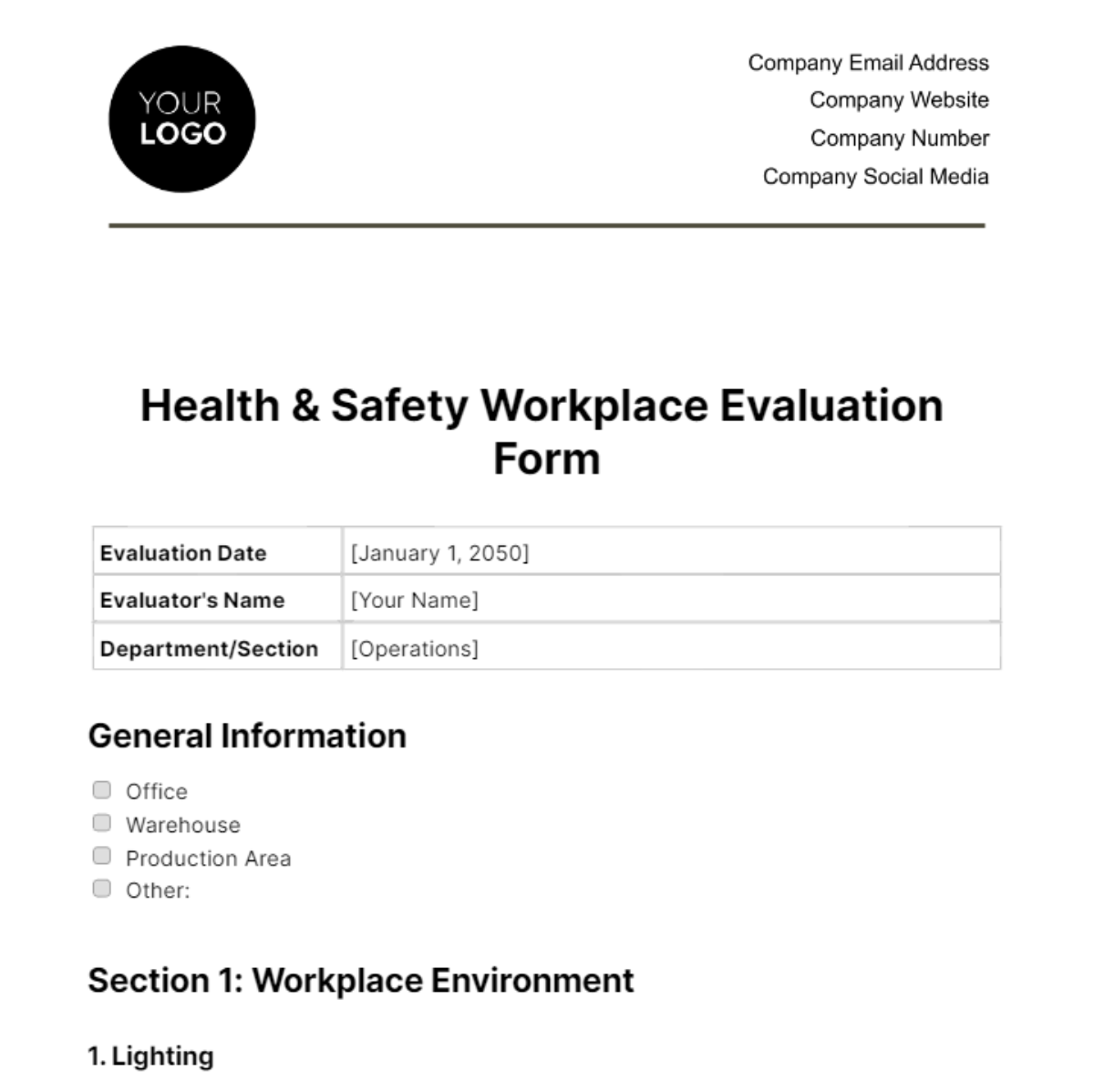 Health & Safety Workplace Evaluation Form Template - Edit Online ...