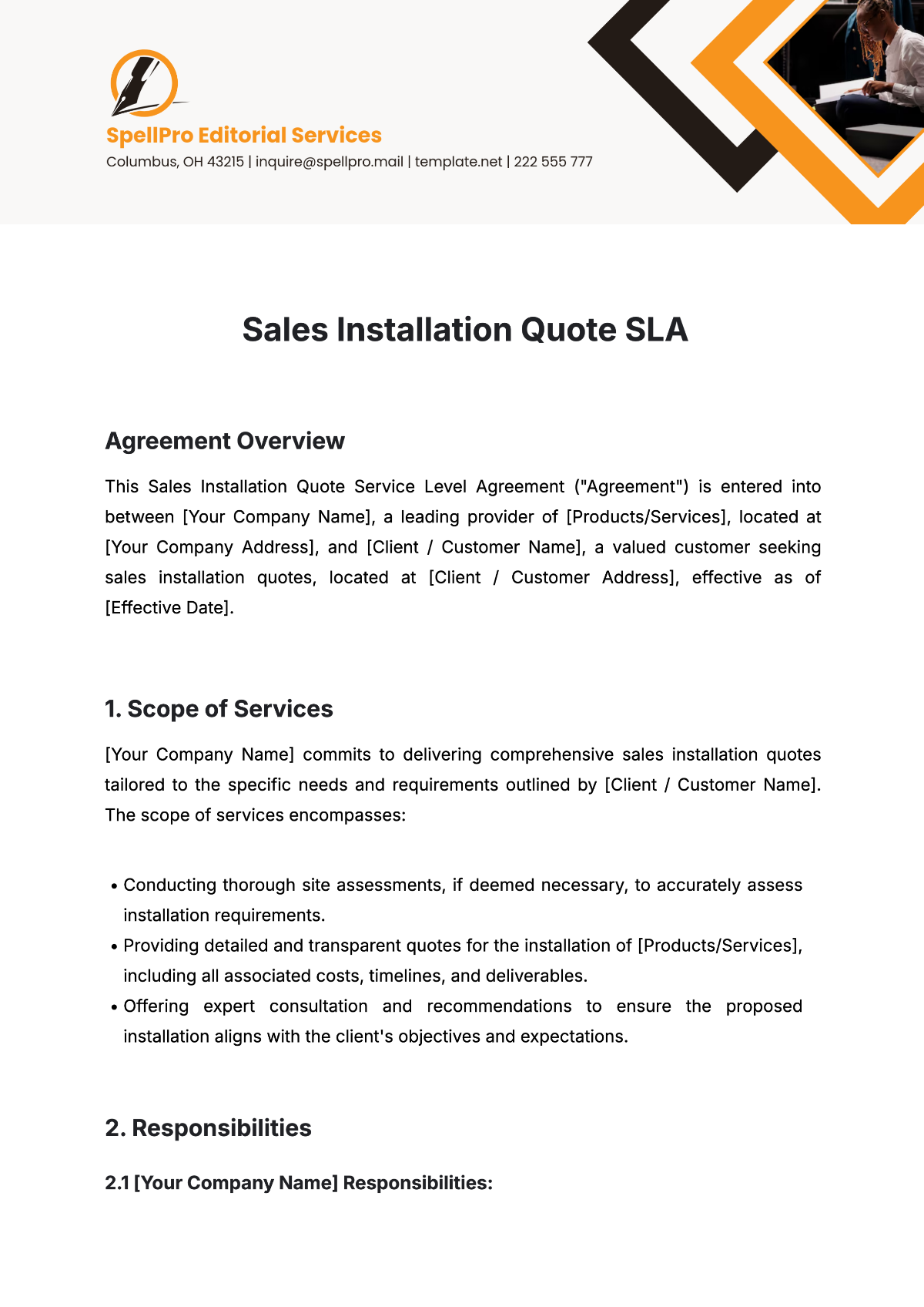 Sales Installation Quote SLA Template - Edit Online & Download