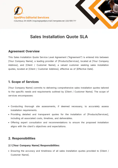 Free Sales Installation Quote SLA Template to Edit Online