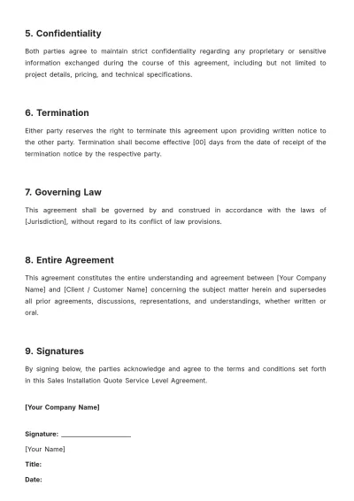 Free Sales Installation Quote SLA Template to Edit Online