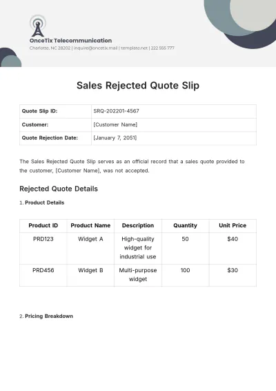 Free Sales Rejected Quote Slip Template to Edit Online